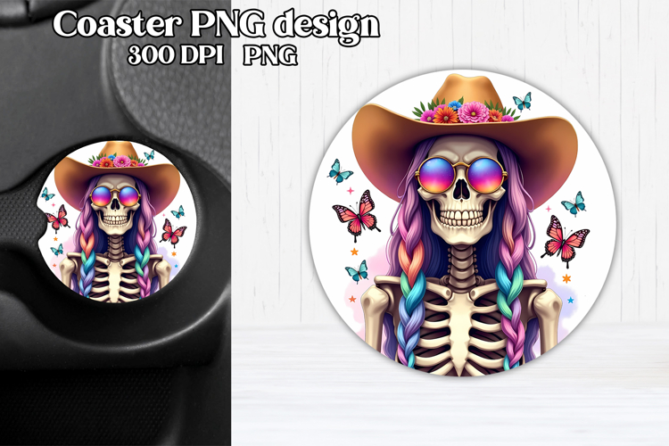 Skeleton mom car coaster sublimation | Round coaster PNG