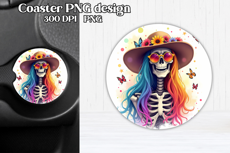 Skeleton mom car coaster sublimation | Round coaster PNG