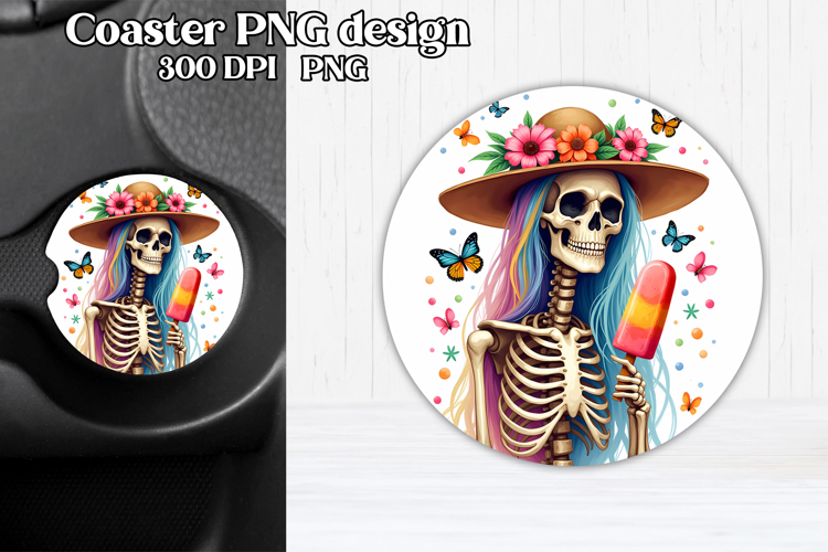 Skeleton mom car coaster sublimation | Round coaster PNG