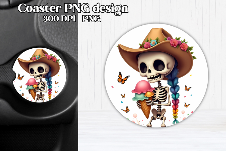 Skeleton mom car coaster sublimation | Round coaster PNG