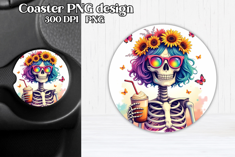 Skeleton mom car coaster sublimation | Round coaster PNG
