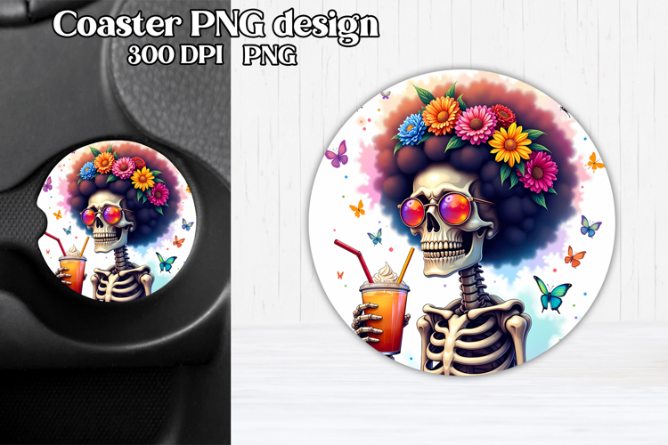 Skeleton mom car coaster sublimation | Round coaster PNG