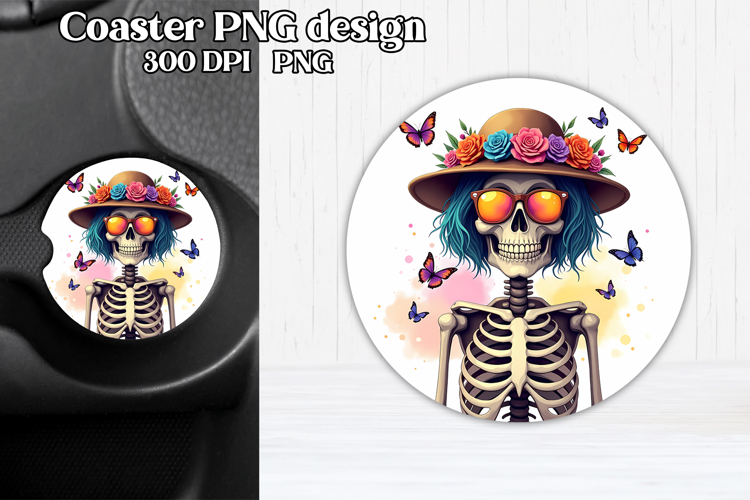 Skeleton mom car coaster sublimation | Round coaster PNG