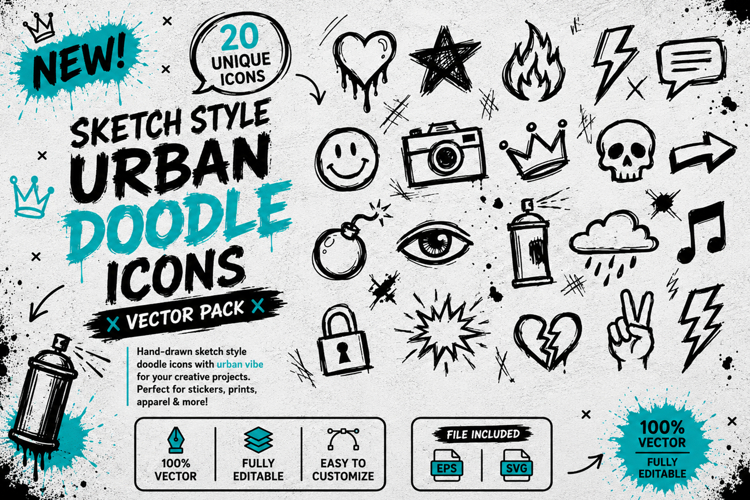 Sketch Style Urban Doodle Icons Vector Pack