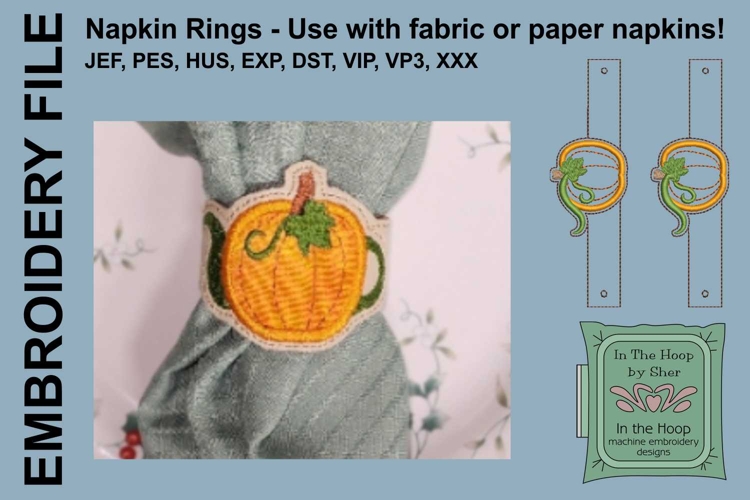 Pumpkin Teapot Napkin Rings - Fall Embroidery