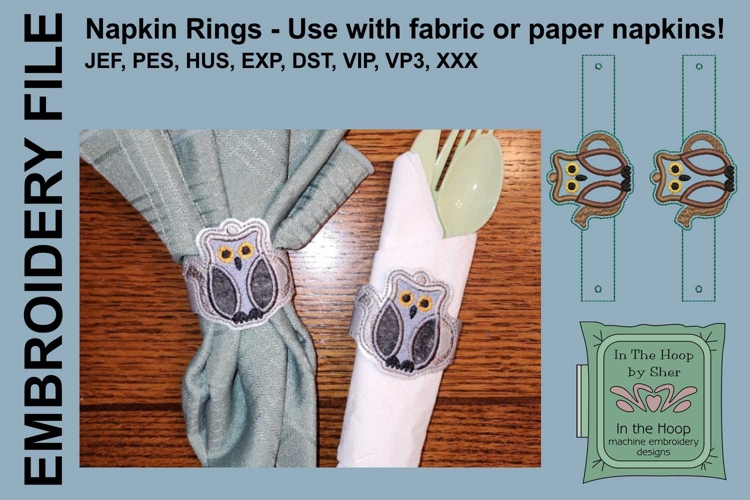 Owl Teapot Napkin Rings - Fall Embroidery