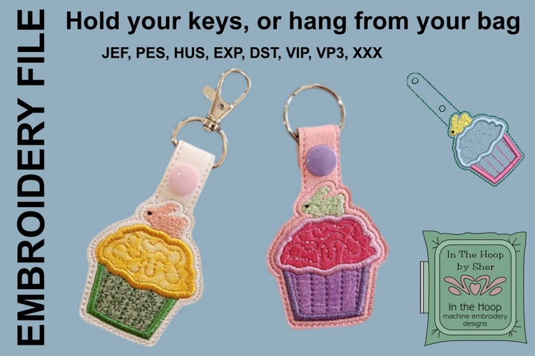 Easter Bunny Cupcake Key Fob or Bag Tag - Snap Tab