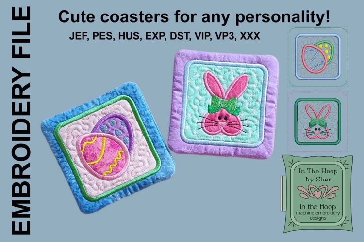 Egg & Bunny Coasters - 4 x 4 and 5 x 7 Hoops