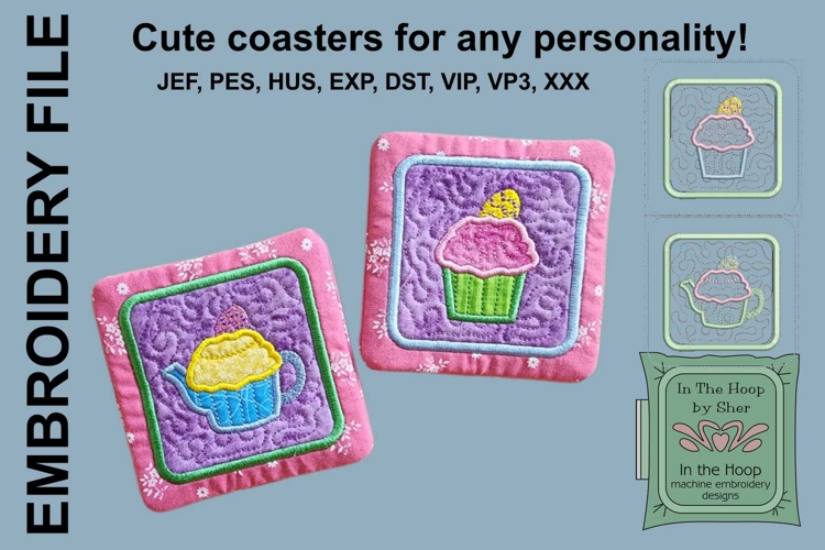Cupcake & Teapot Coasters - 4 x 4 and 5 x 7 Hoops