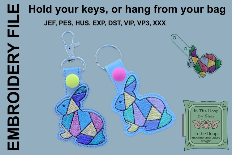 Geometric Bunny Key Fob or Bag Tag - Snap Tab