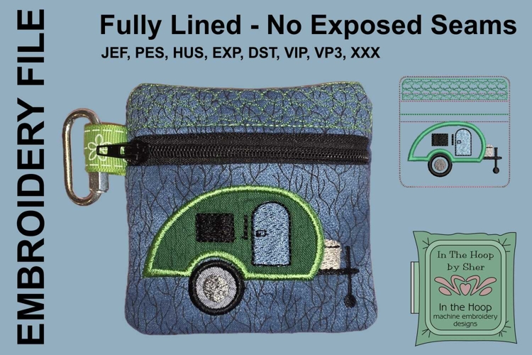 Teardrop Camper Mini Zipper Bag, 4 x 4 inch hoop