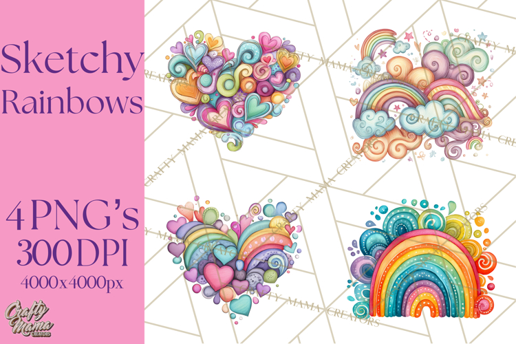 Sketchy Rainbow Doodle Clipart PNG, Whimsical Colorful Arch