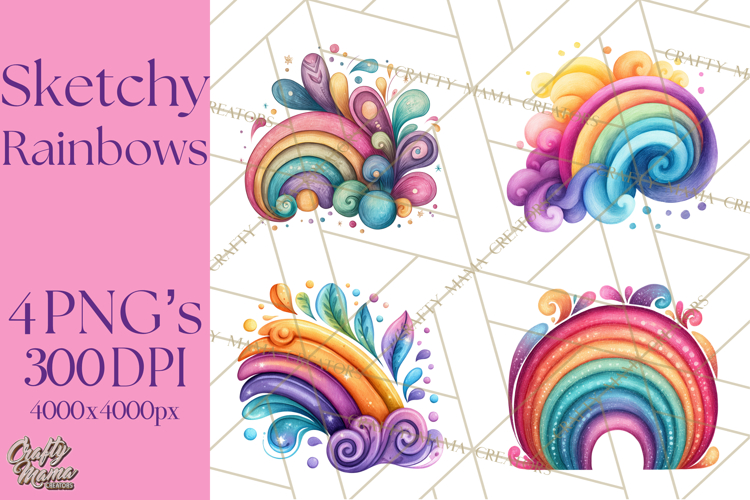 Sketchy Rainbow Doodle Clipart PNG, Whimsical Colorful Arch