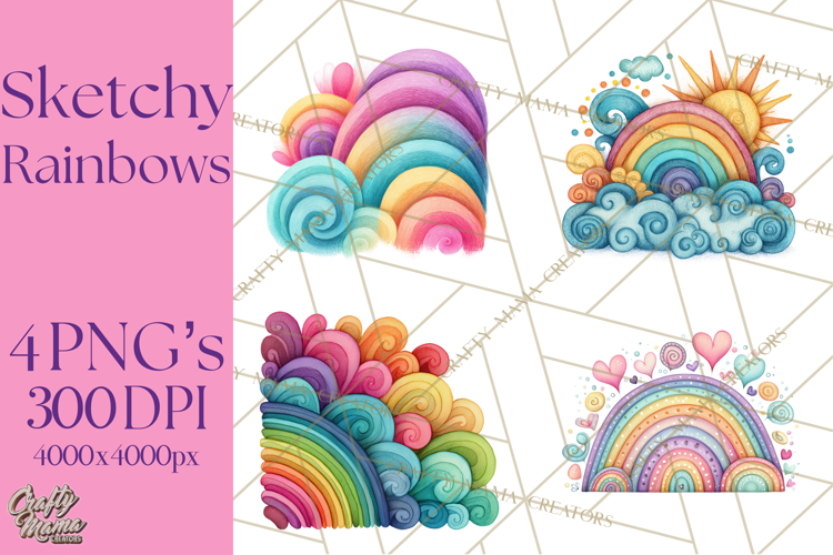 Sketchy Rainbow Doodle Clipart PNG, Whimsical Colorful Arch