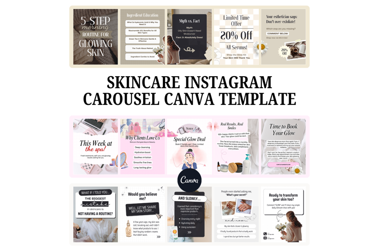 Skincare Instagram Carousel Post Canva Template Marketing