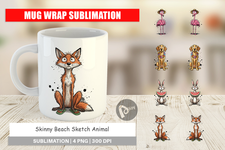 Skinny Beach Sketch Animal Mug Wrap