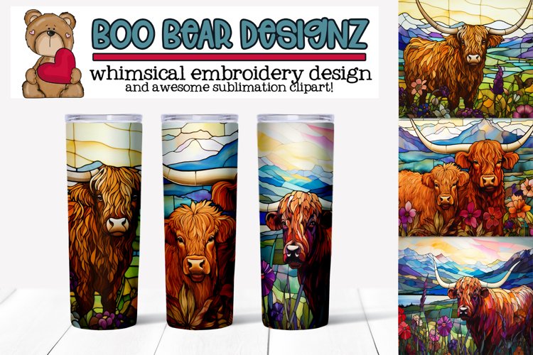 Stain Glass Highland Cow Sublimation Tumblers example image 1