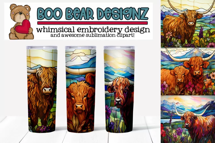 Stain Glass Highland Cow Sublimation Tumblers
