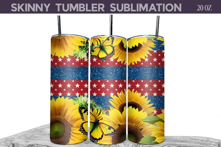 Patriotic Sunflowers And Butterfly Tumbler
