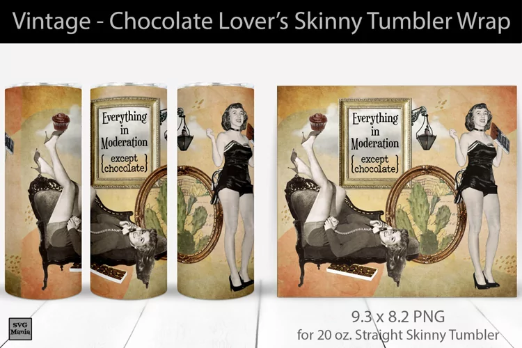 Vintage Chocolate Skinny Tumbler Wrap, Skinny Sublimation
