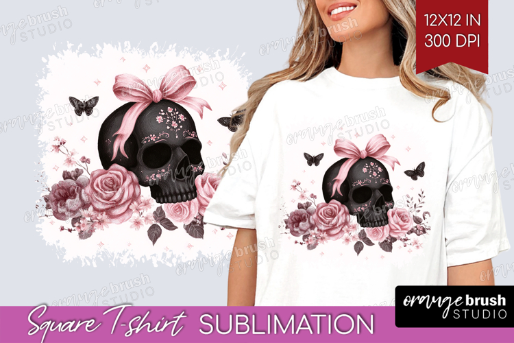 Skull Cute Square Tshirt Background Pink Halloween PNG