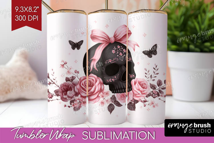 Skull Cute Tumbler Wrap Pink Halloween Tumbler PNG