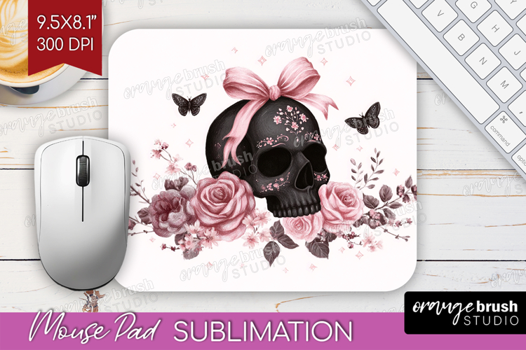 Skull Cute Mouse Pad Sublimation Pink Halloween Mousepad PNG