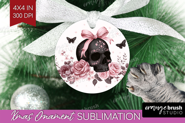 Skull Cute Ornament PNG Pink Halloween PNG Sublimation