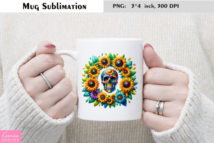 Watercolor Floral Skull Mug Sublimation