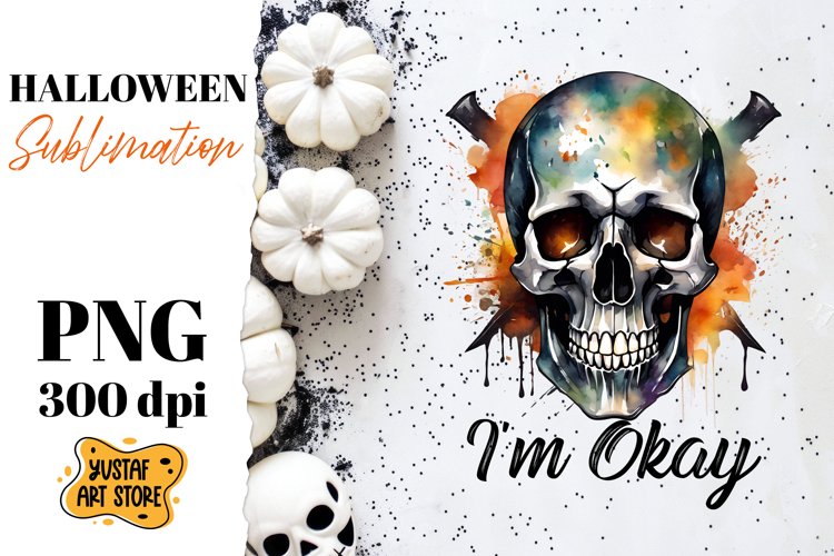 Halloween sublimation design. Skull sublimation.