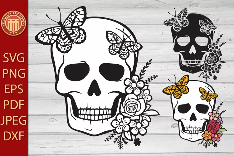 Skull and Butterfly - eps, jpg, dxf, svg, pdf, png files