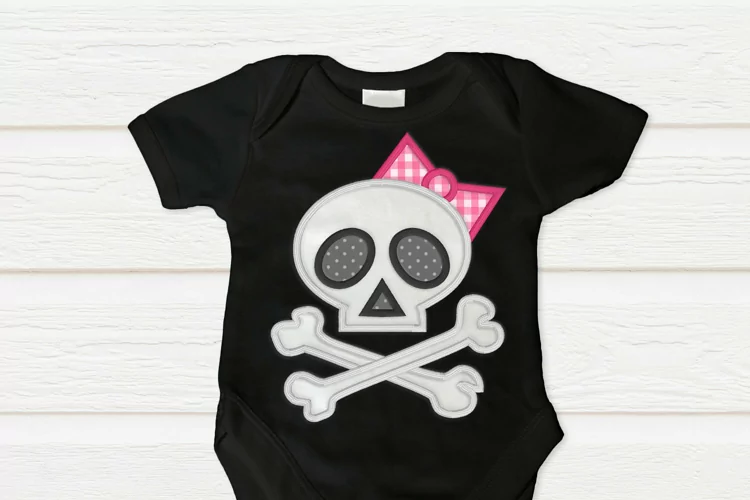 Skull with Bow Applique Embroidery Design
