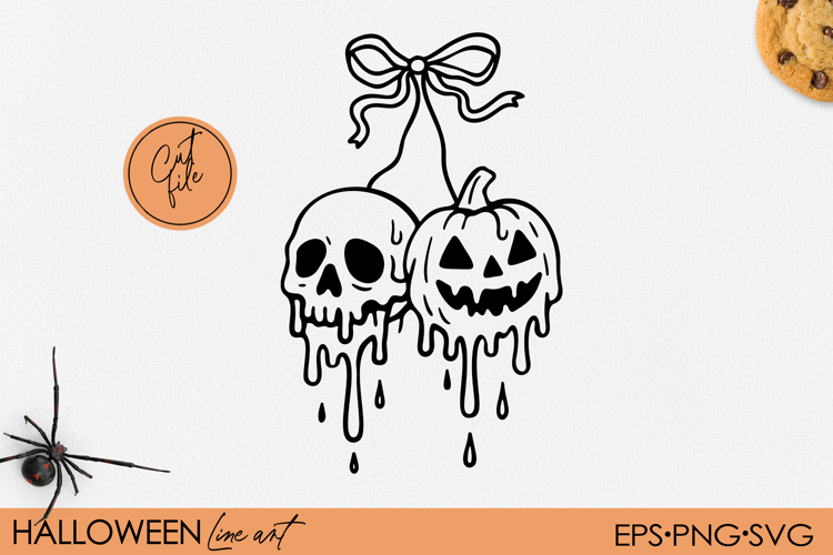 Melting Skull & Pumpkin Halloween Clipart | PNG EPS SVG