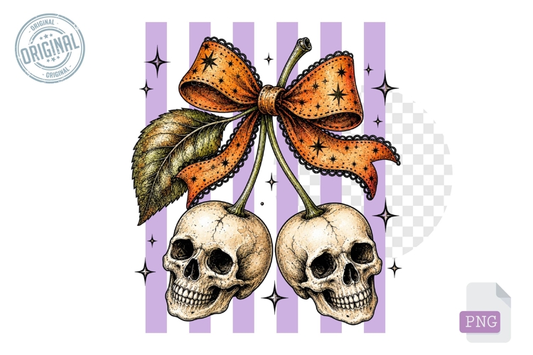 Skull Cherry Gothic Halloween Bow PNG Clipart Design