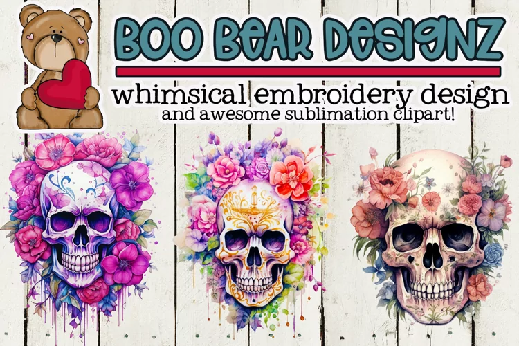 Watercolor Floral Skull Sublimation