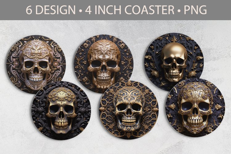 Scull coaster sublimation, halloween round coaster example image 1