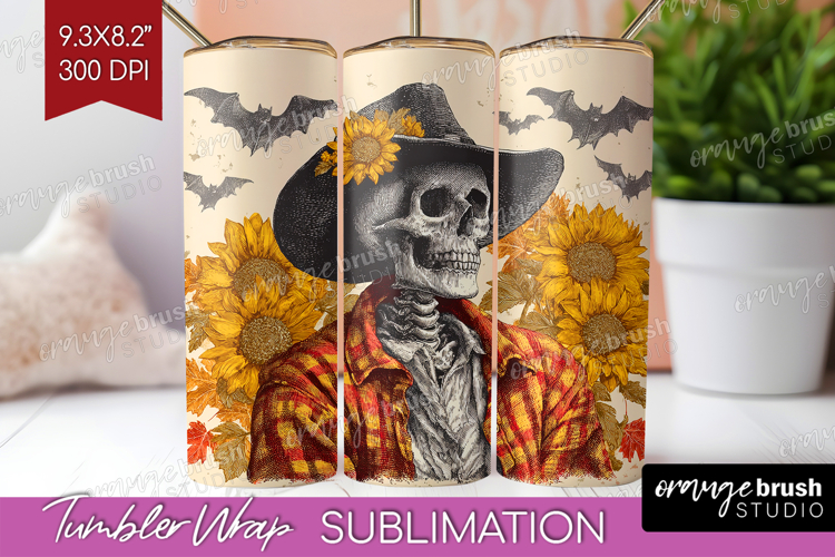 Skull Cowbow Halloween Tumbler Wrap Spooky Season Tumbler