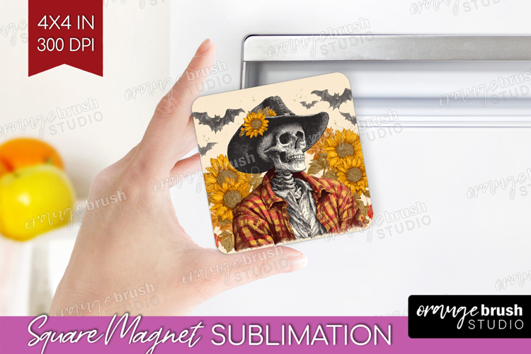 Skull Cowbow Halloween Magnet Sublimation Spooky Season