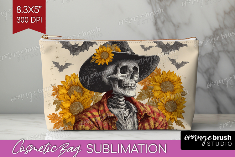 Skull Cowbow Halloween Cosmetic Bag Spooky Season Makeup Bag
