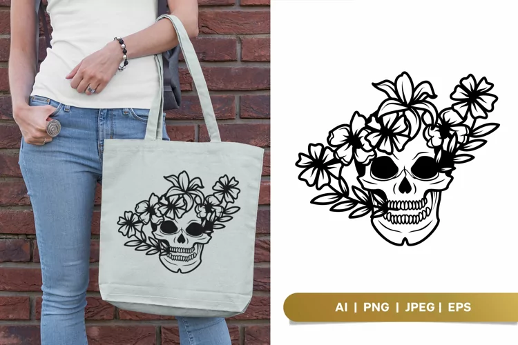 Spooky Skull with Flowers Growing on It