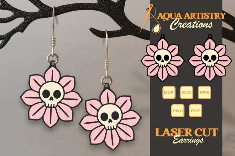 Skull Flower Halloween Earrings Laser Cut SVG Template