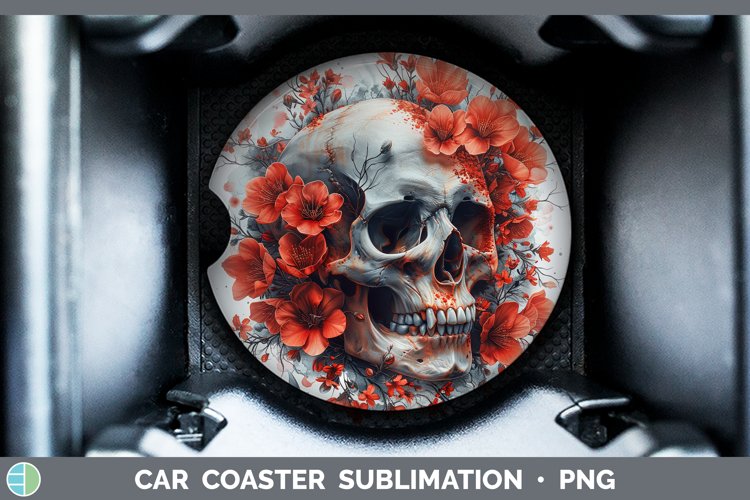 Skull Flowers 01 Azalea Car Coaster Sublimation Coaster Desi