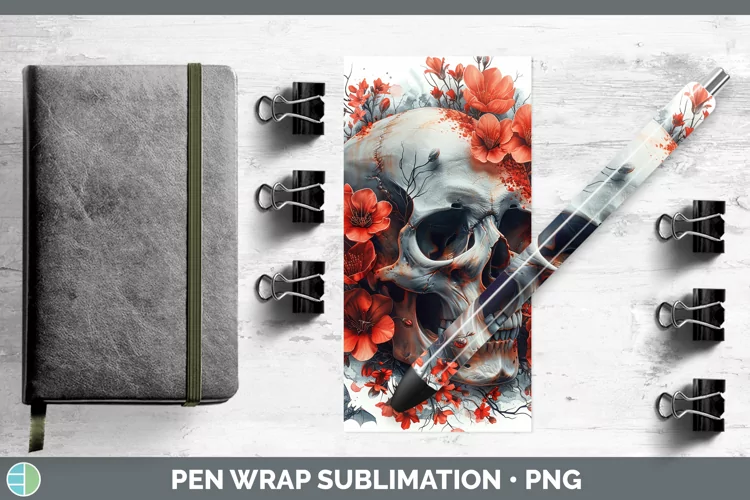 Skull Flowers 01 Azalea Pen Wrap Sublimation Epoxy Pen Desig