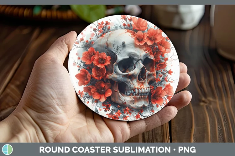Skull Flowers 01 Azalea Round Coaster Sublimation Coaster De