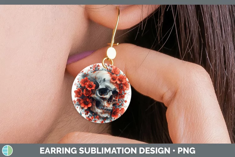 Skull Flowers 01 Azalea Round Earrings Sublimation Earrings