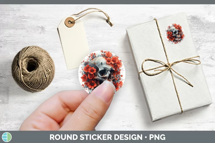 Skull Flowers 01 Azalea Stickers | Round Labels Designs
