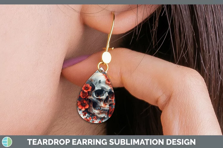 Skull Flowers 01 Azalea Teardrop Earrings Sublimation Earrin