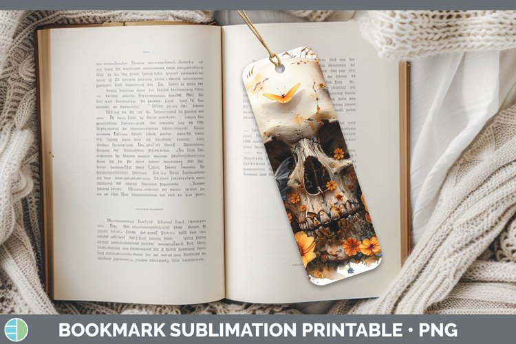 Skull Flowers 01 Buttercup Bookmark Sublimation Printable De