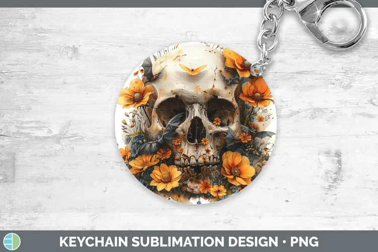 Skull Flowers 01 Buttercup Keychain Sublimation Keyring Desi