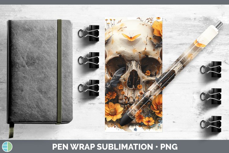 GorgeousSkull Flowers 01 Pen Wrap design.